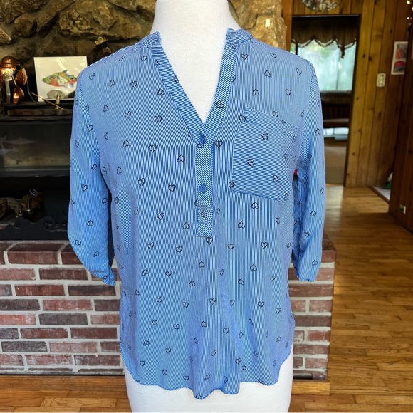 Papaya Tops - Papaya Blue Striped Heart Blouse